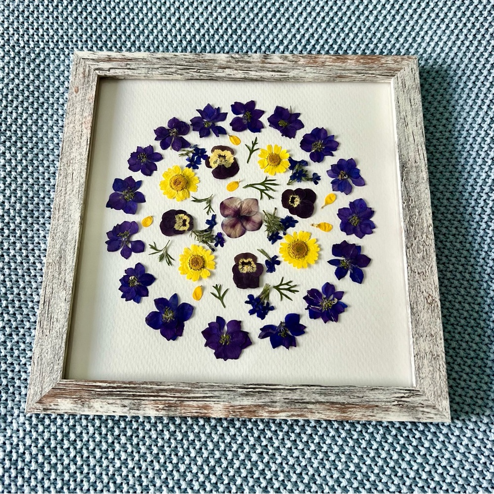 Handmade Floral Mandala Art in Rustic Frame
